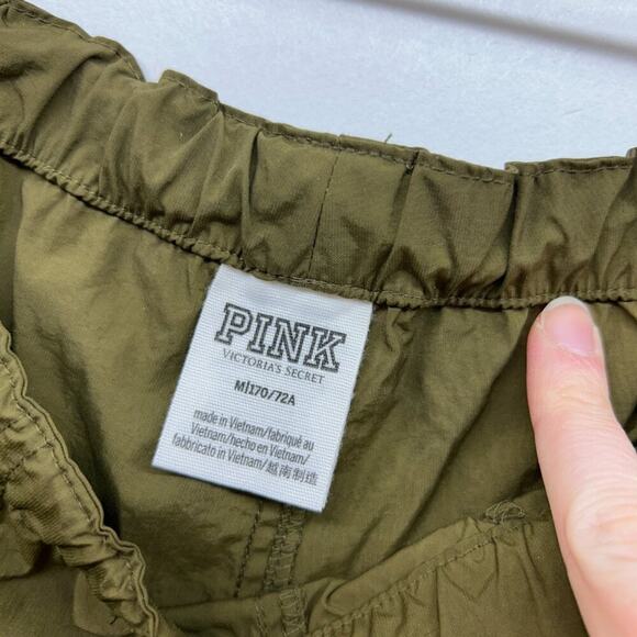 PINK Victoria's Secret Green Elastic Parachute Cargo Pants Medium Y2K Style - Picture 7 of 7